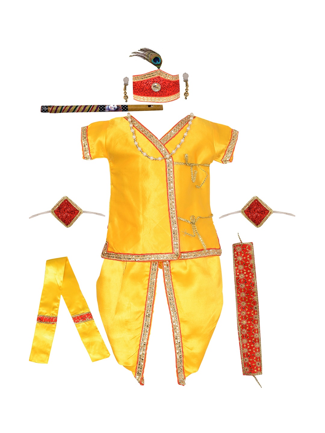 

ahhaaaa Boys Yellow Ethnic Motifs Costume Wear Krishna Dress