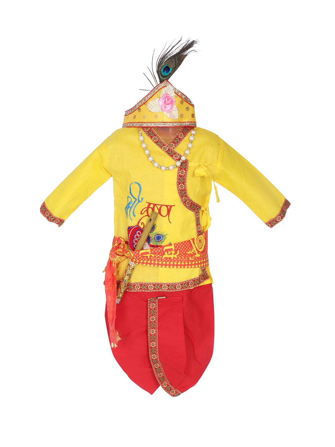 

ahhaaaa Kids-Boys Yellow Angrakha Pure Cotton Krishna Kurta with Dhoti Pant set