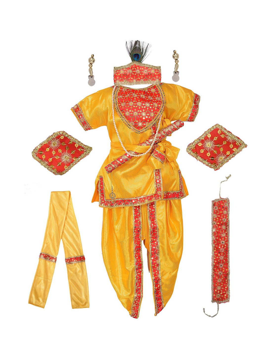 

ahhaaaa Boys Yellow Floral Embroidered Kurti with Dhoti Pants & With Dupatta