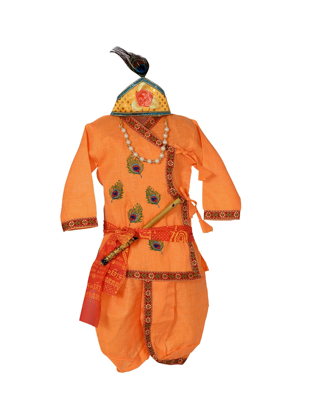 

ahhaaaa Boys Yellow Ethnic Motifs Embroidered Angrakha Pure Cotton Kurta with Dhoti Pants & With Dupatta