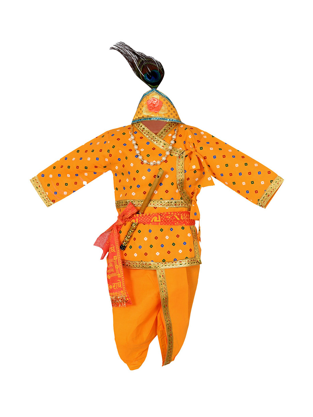 

ahhaaaa Boys Yellow Ethnic Motifs Printed Angrakha Pure Cotton Kurti with Dhoti Pants