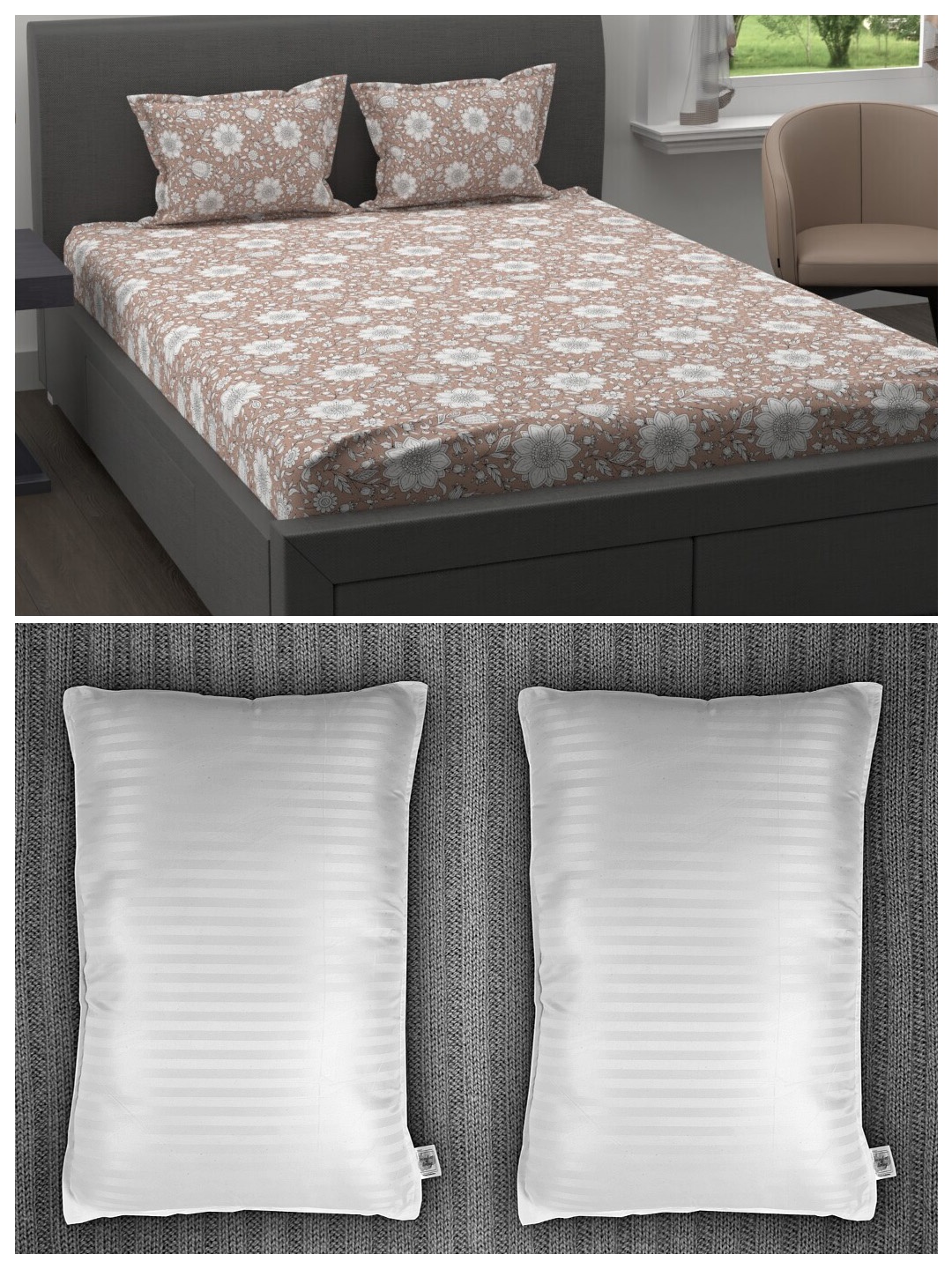 

Trident Brown & White Ethnic Motifs 200 TC Cotton King Bedsheet Set With 2 Pillows