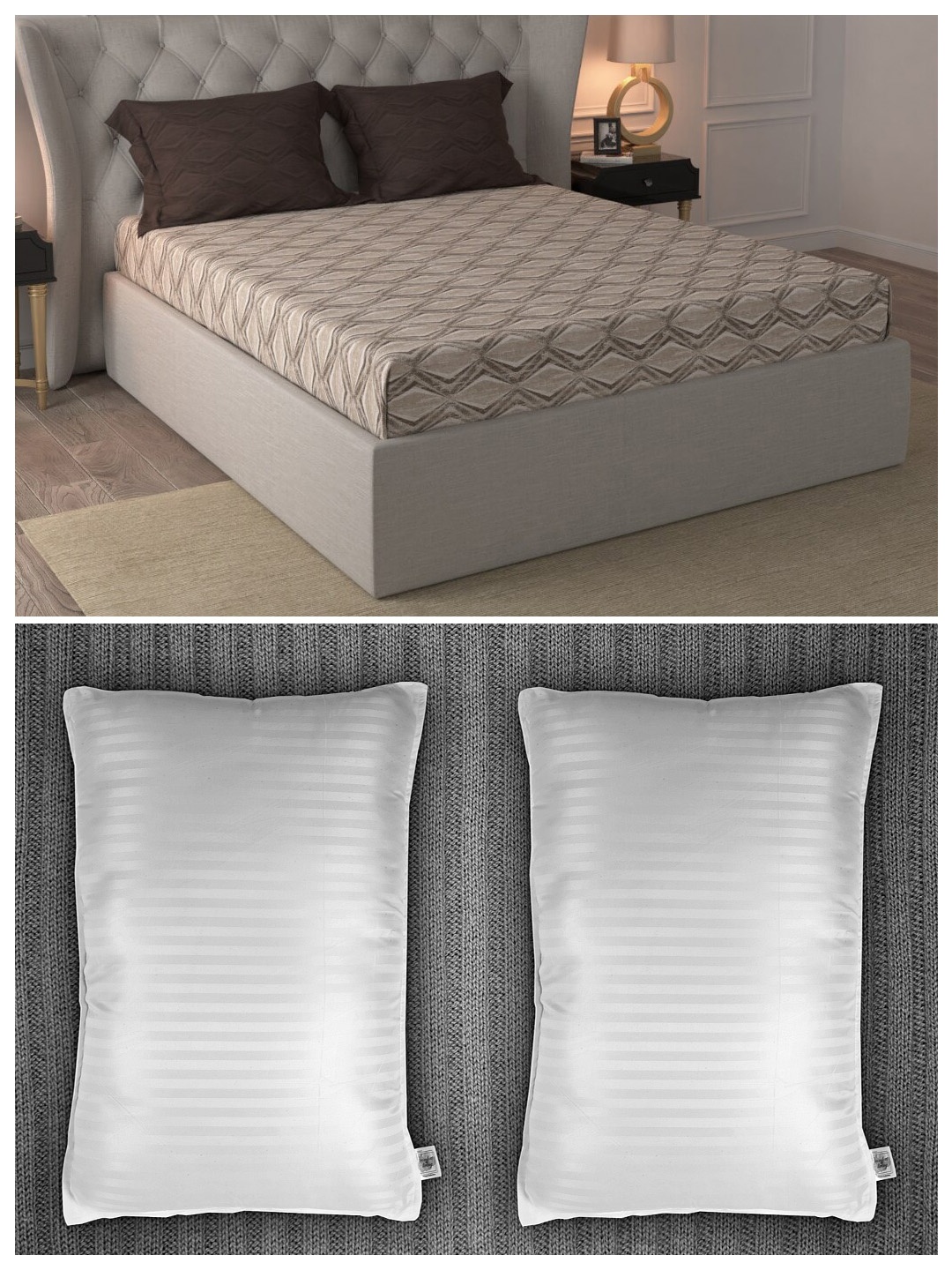 

MYTRIDENT Beige Brown Geometric 210 TC Cotton King Bedsheet Set With 2 Pillows