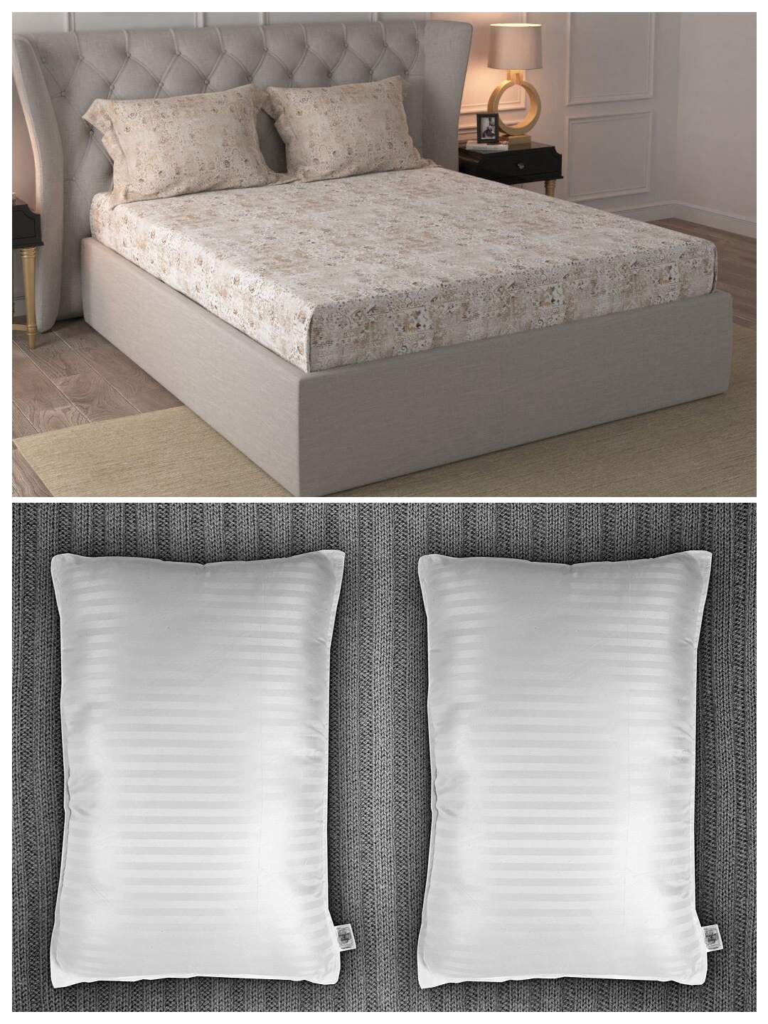 

Trident Beige & Off-White Ethnic Motifs 180 TC King Bedsheet Set With 2 Pillows