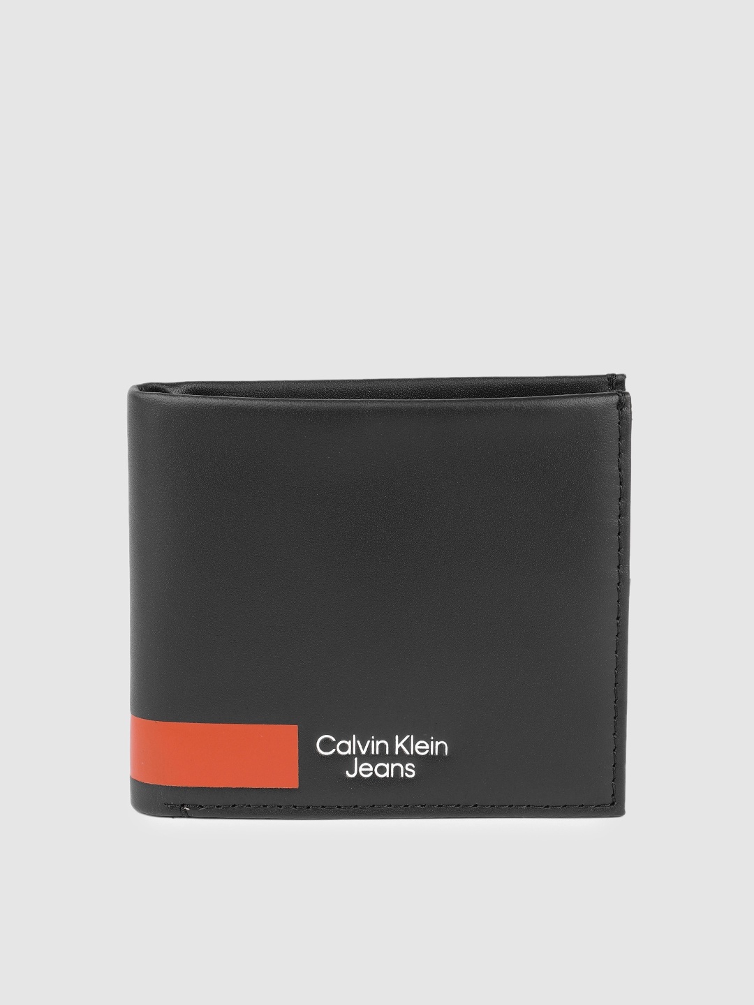 

Calvin Klein Jeans Men Black Solid Taped Leather Two Fold Wallet