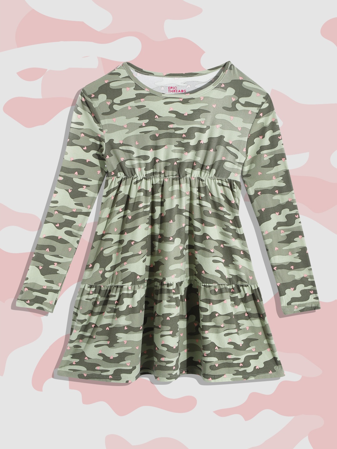 

Macy's Epic Threads Girls Green & Pink Camouflage Print Tiered A-Line Dress