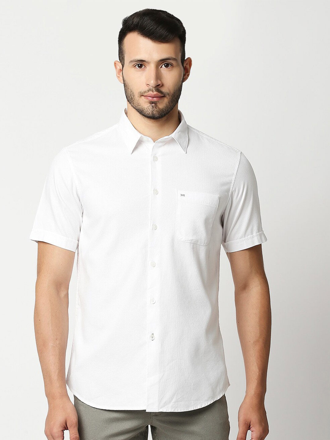 

Basics Men White Slim Fit Casual Shirt