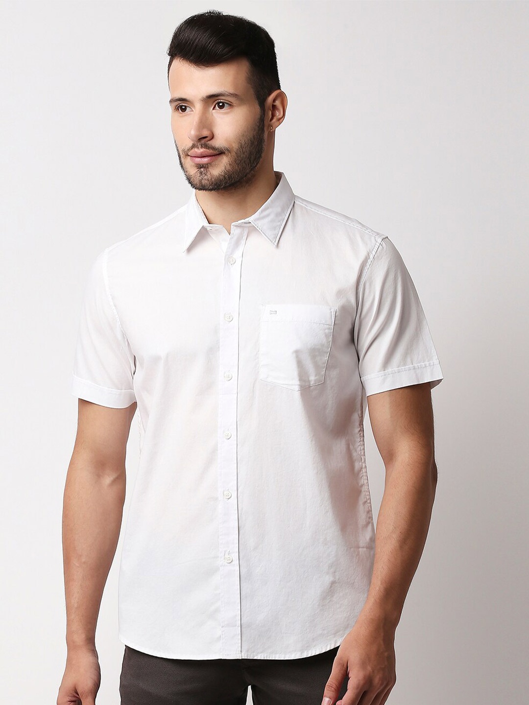 

Basics Men White Slim Fit Casual Shirt