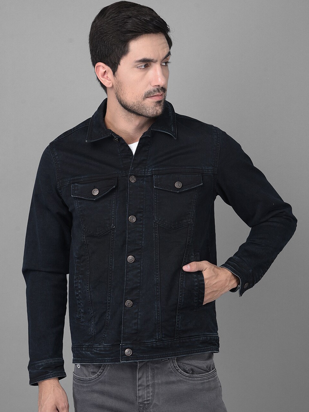 

Canary London Men Navy Blue Washed Denim Jacket