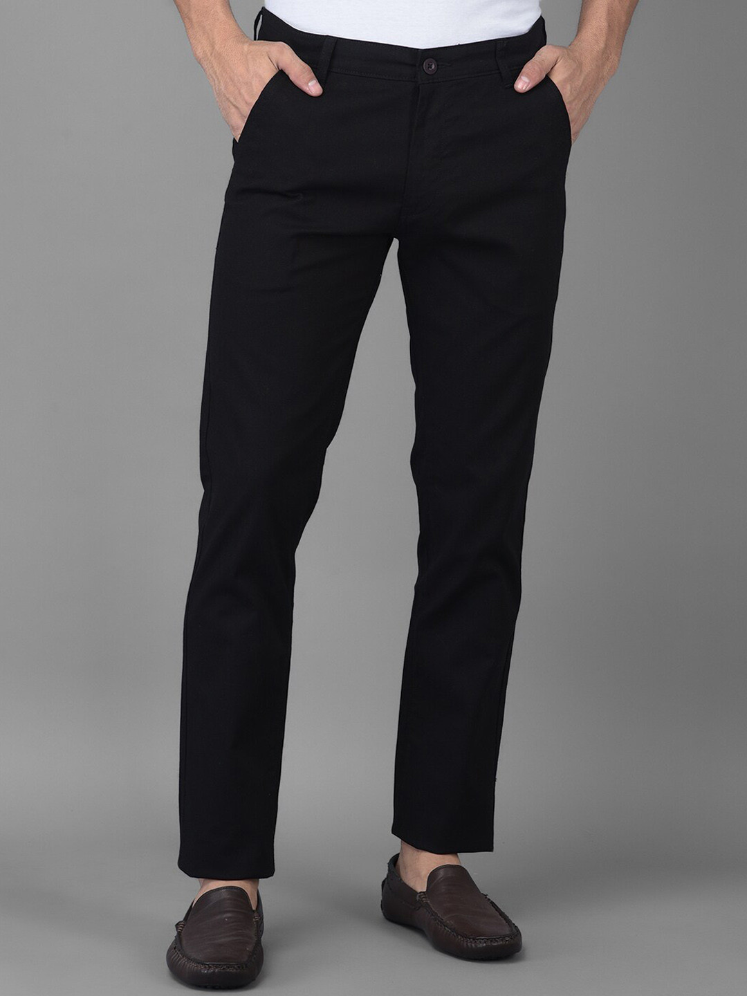 

Canary London Men Black Smart Slim Fit Wrinkle Free Chinos Trousers