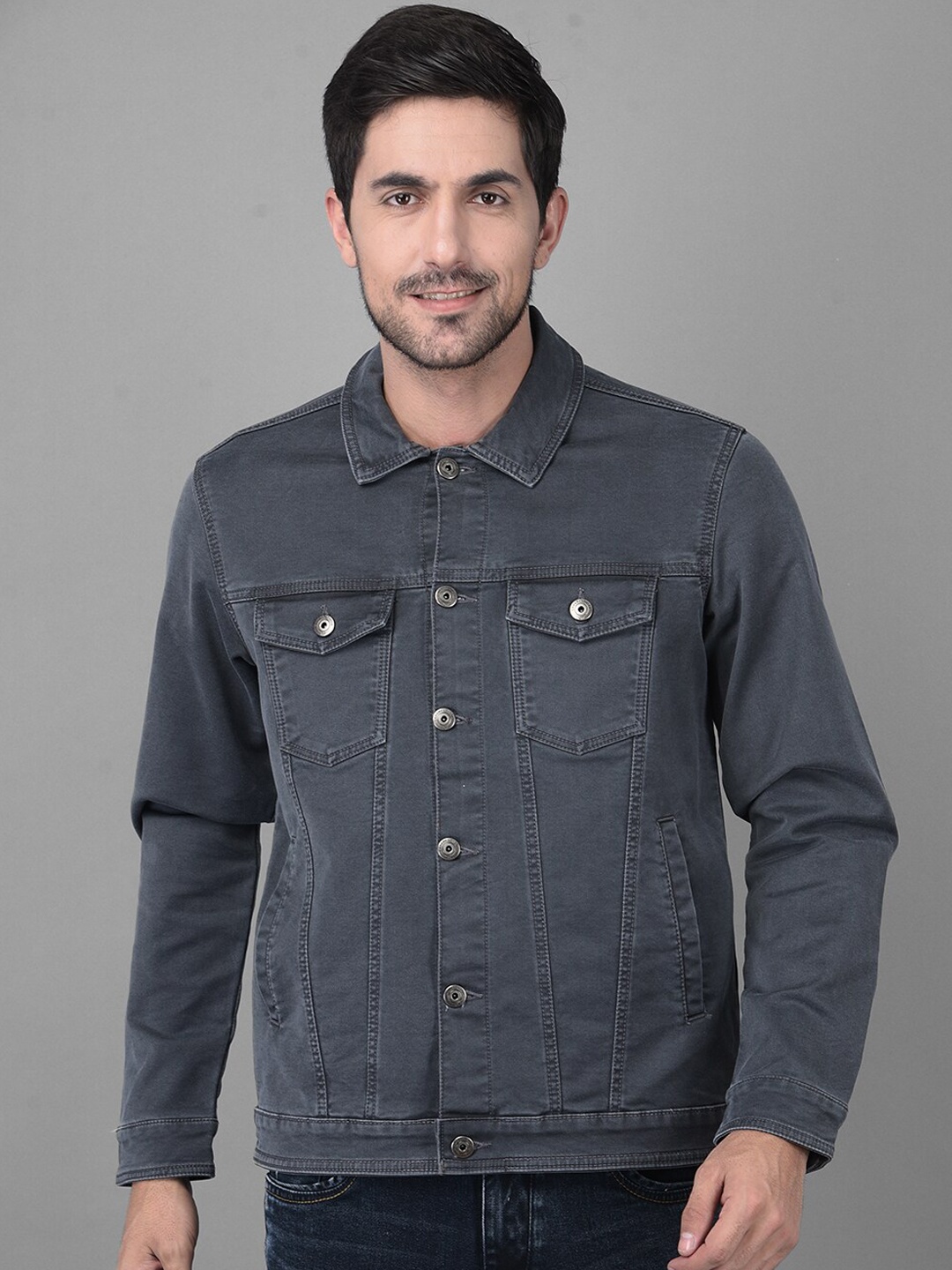 

Canary London Men Grey Washed Denim Jacket