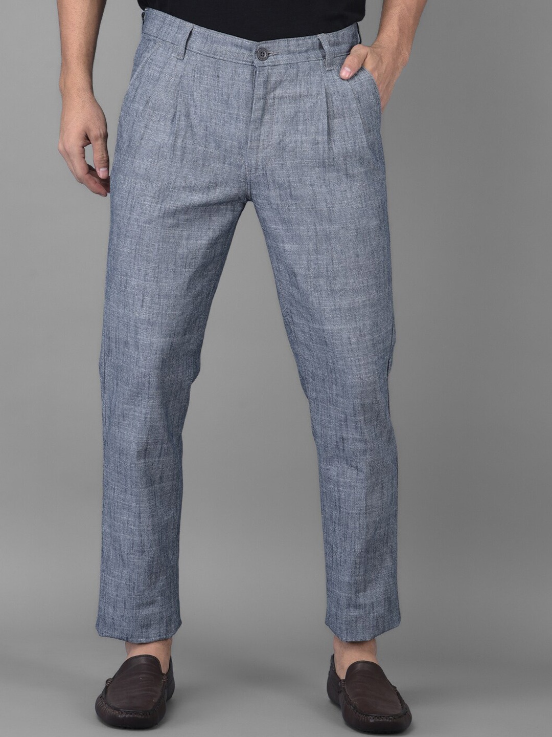 

Canary London Men Blue Smart Slim Fit Wrinkle Free Pleated Trousers