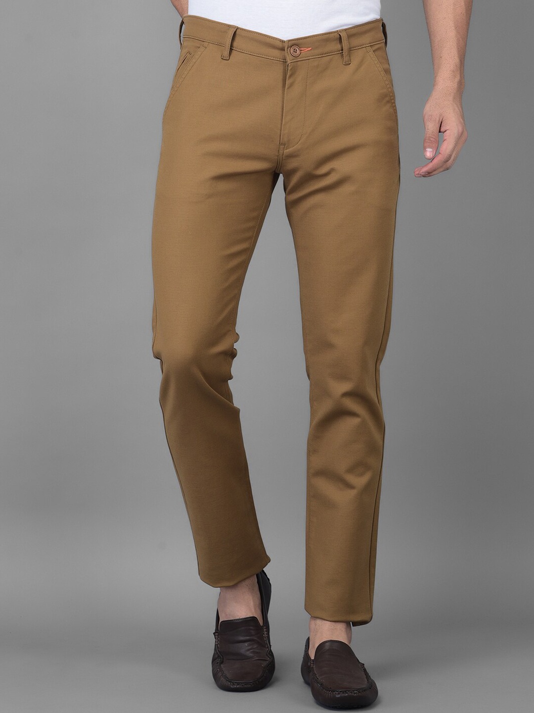 

Canary London Men Khaki Smart Slim Fit Wrinkle Free Trousers