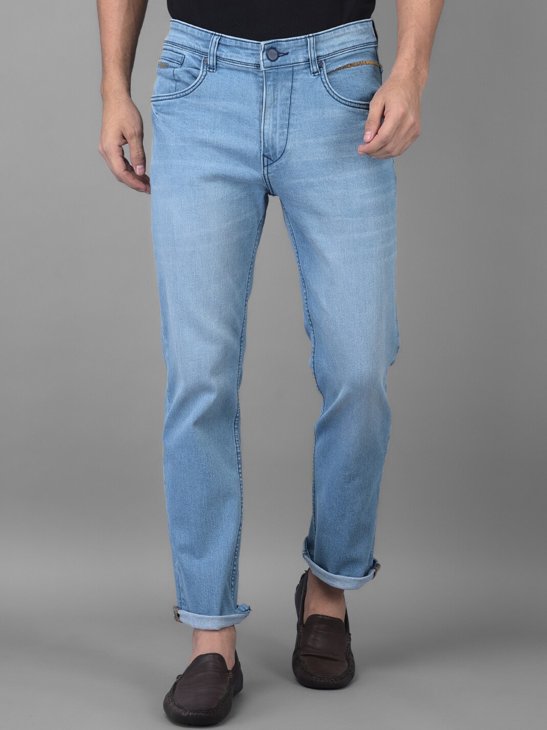 

Canary London Men Blue Smart Straight Fit Low-Rise Light Fade Stretchable Jeans