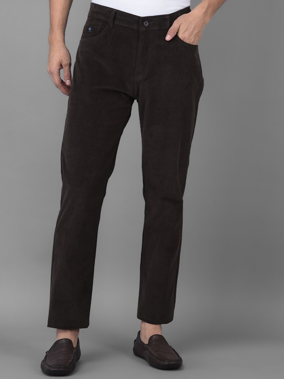 

Canary London Men Olive Green Smart Slim Fit Wrinkle Free Trousers