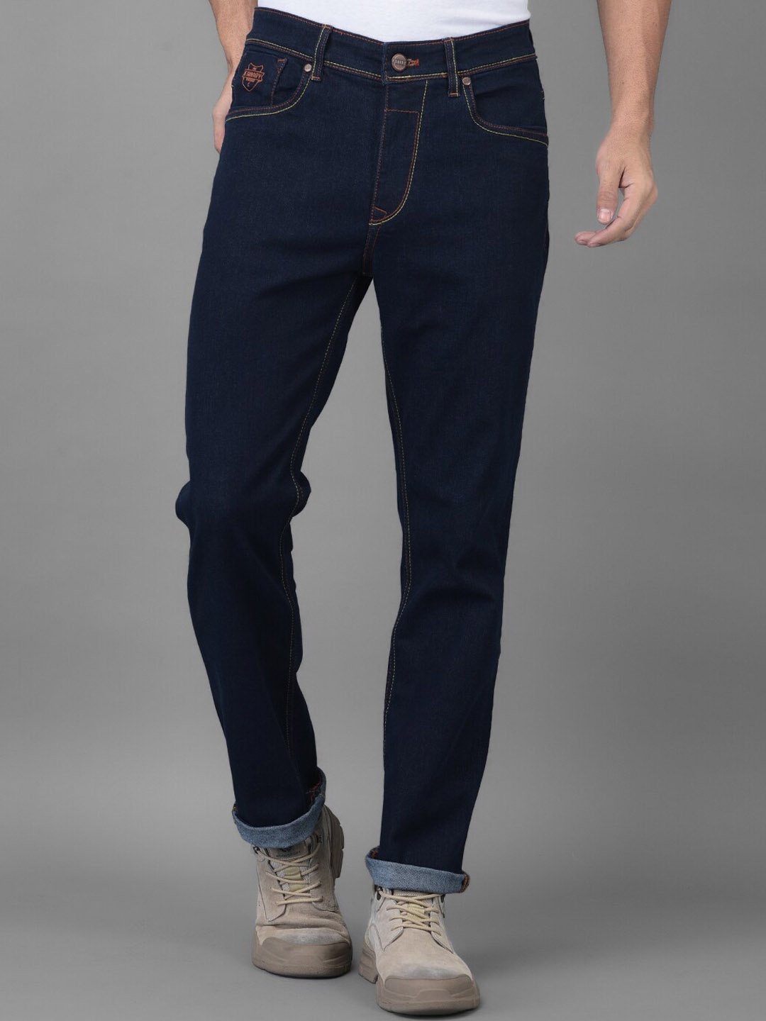 

Canary London Men Blue Smart Straight Fit Low-Rise Printed Stretchable Jeans