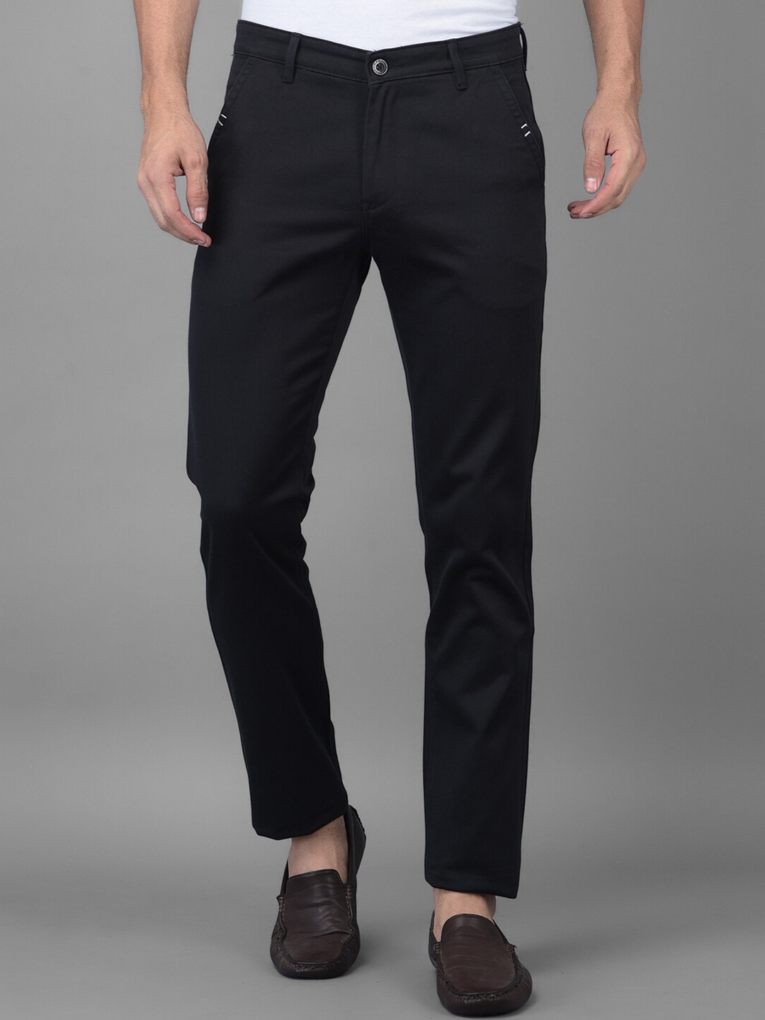 

Canary London Men Black Smart Slim Fit Wrinkle Free Trousers