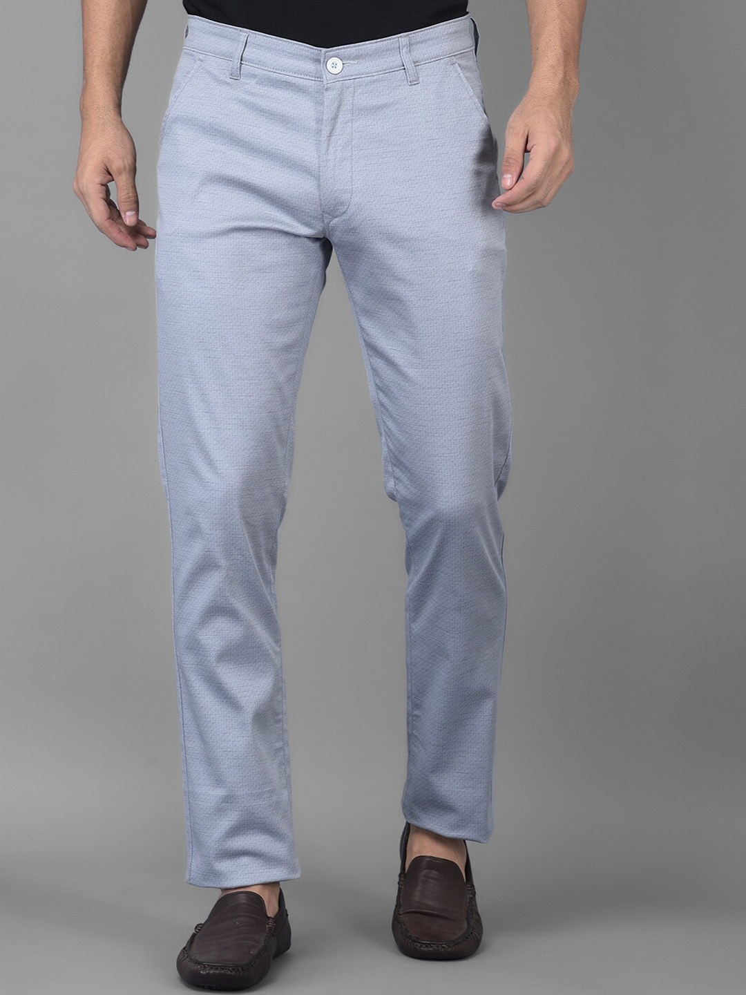 

Canary London Men Blue Textured Smart Slim Fit Wrinkle Free Trousers
