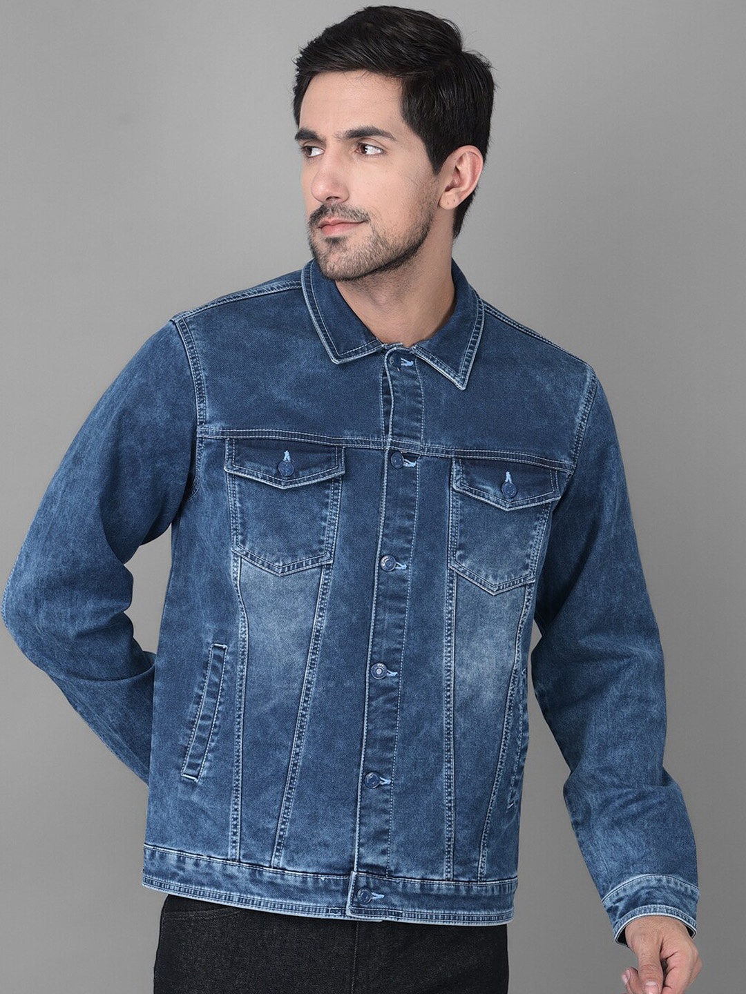 

Canary London Men Blue Washed Denim Jacket