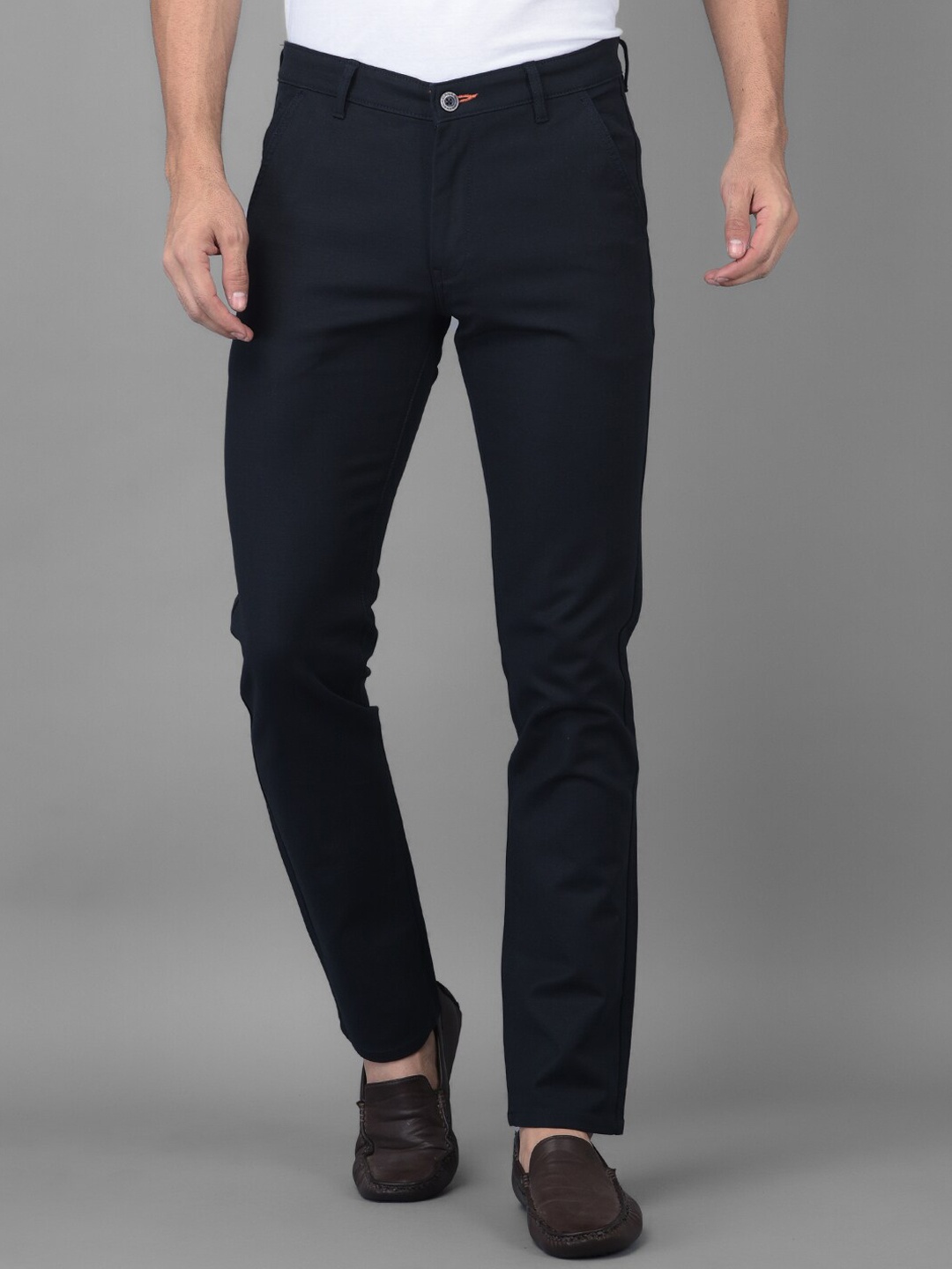 

Canary London Men Navy Blue Smart Slim Fit Wrinkle Free Trousers