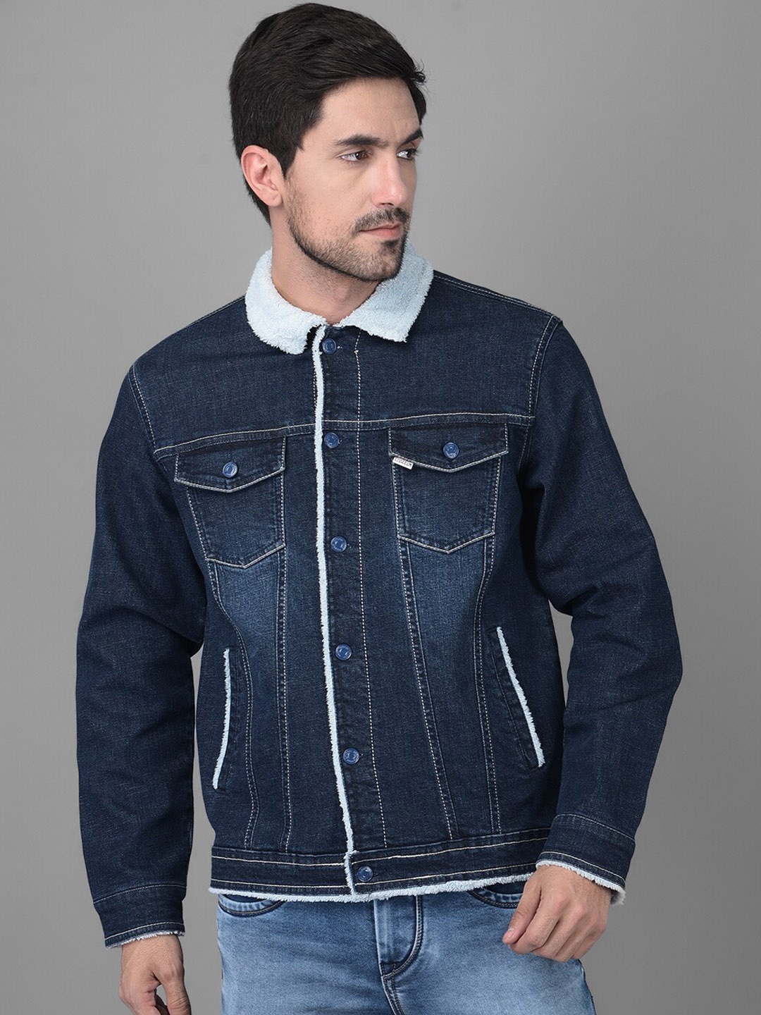 

Canary London Men Blue Washed Denim Jacket