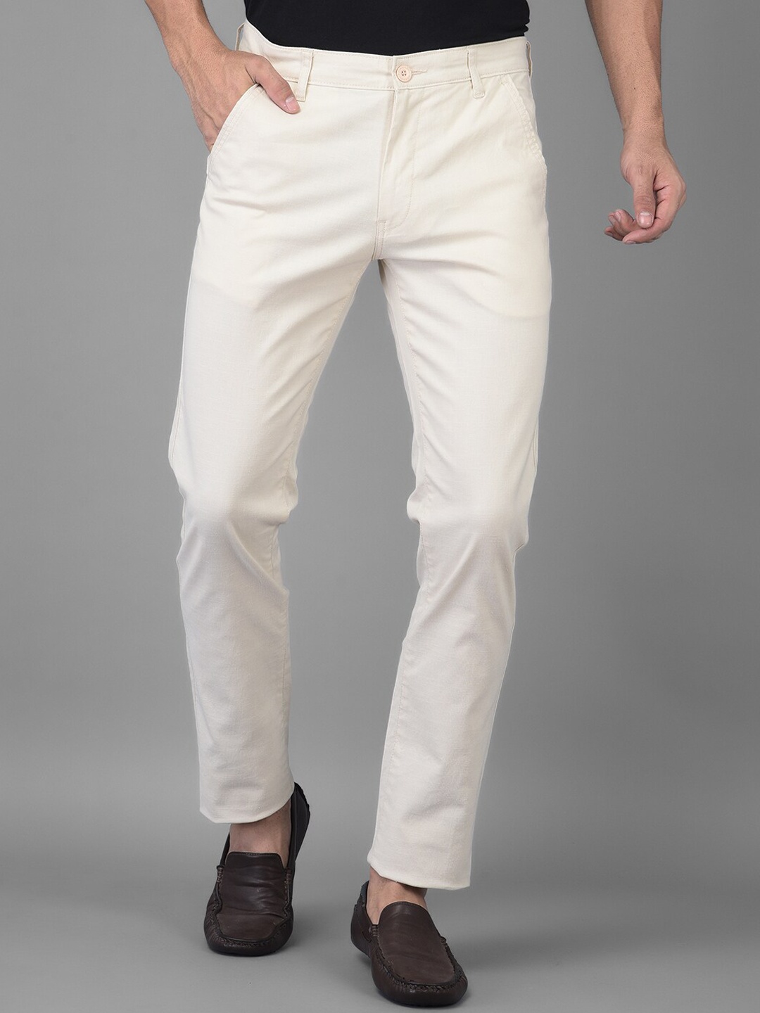 

Canary London Men Beige Smart Slim Fit Wrinkle Free Trousers