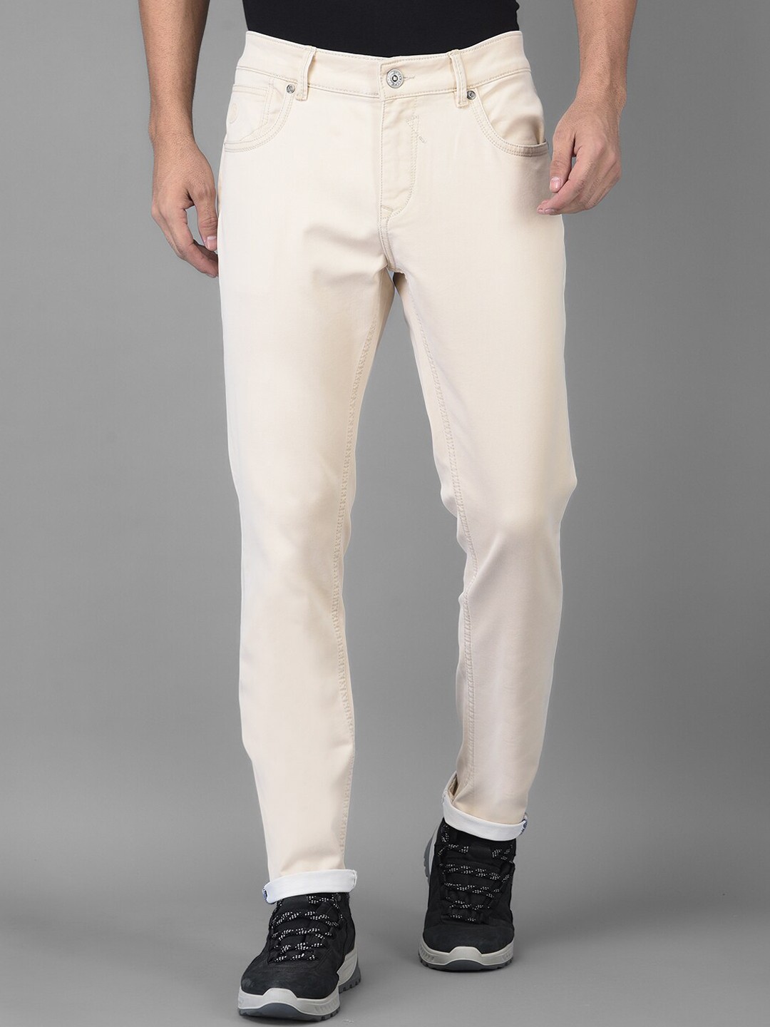 

Canary London Men Beige Smart Slim Fit Low-Rise Stretchable Jeans