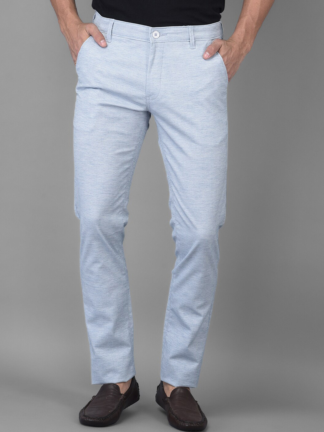 

Canary London Men Blue Smart Slim Fit Wrinkle Free Chinos Trousers