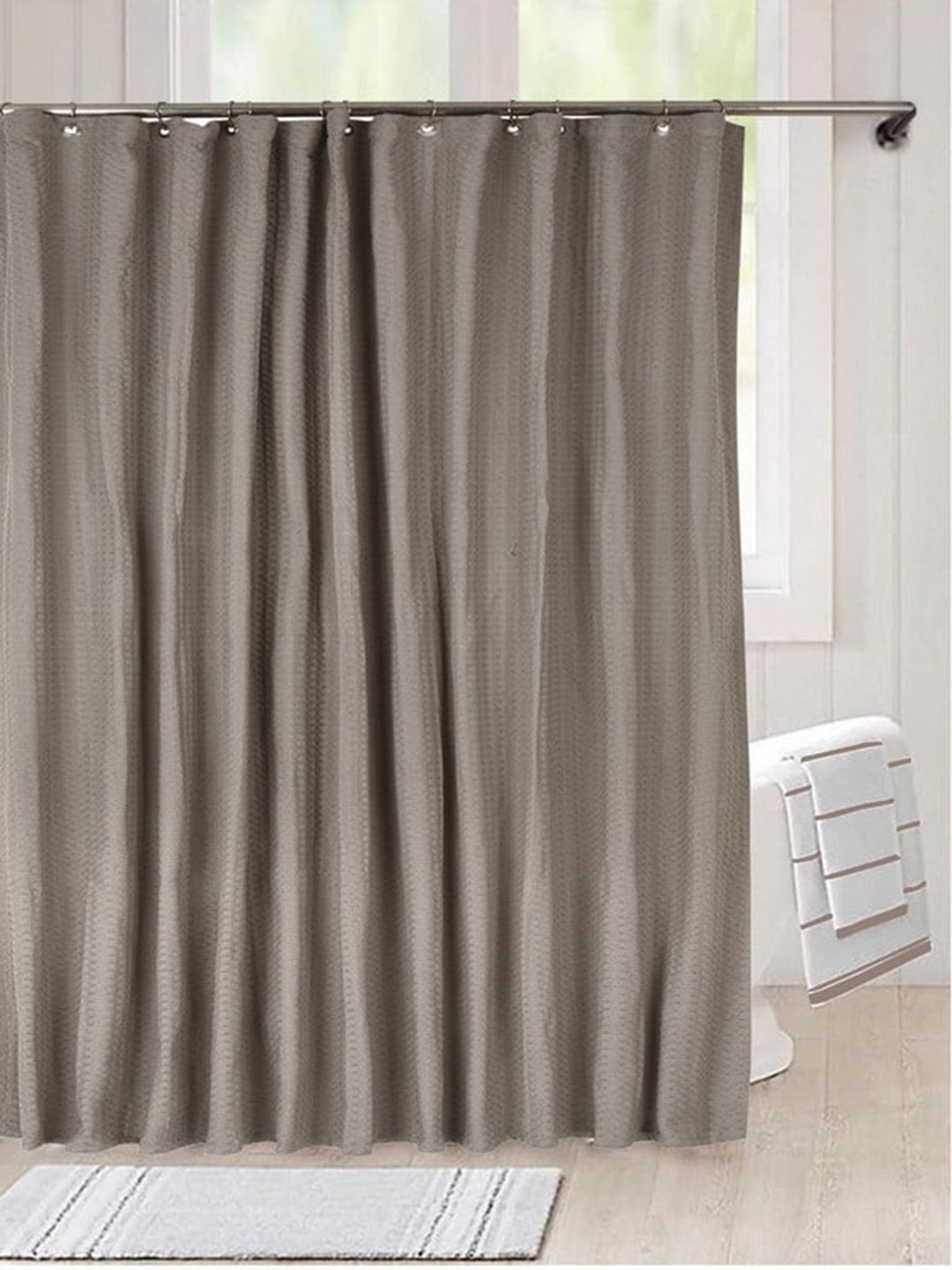 

Lushomes Grey Waffle Weave Shower Bath Cloth Curtains With 12 Rust-Resistant Metal Grommet