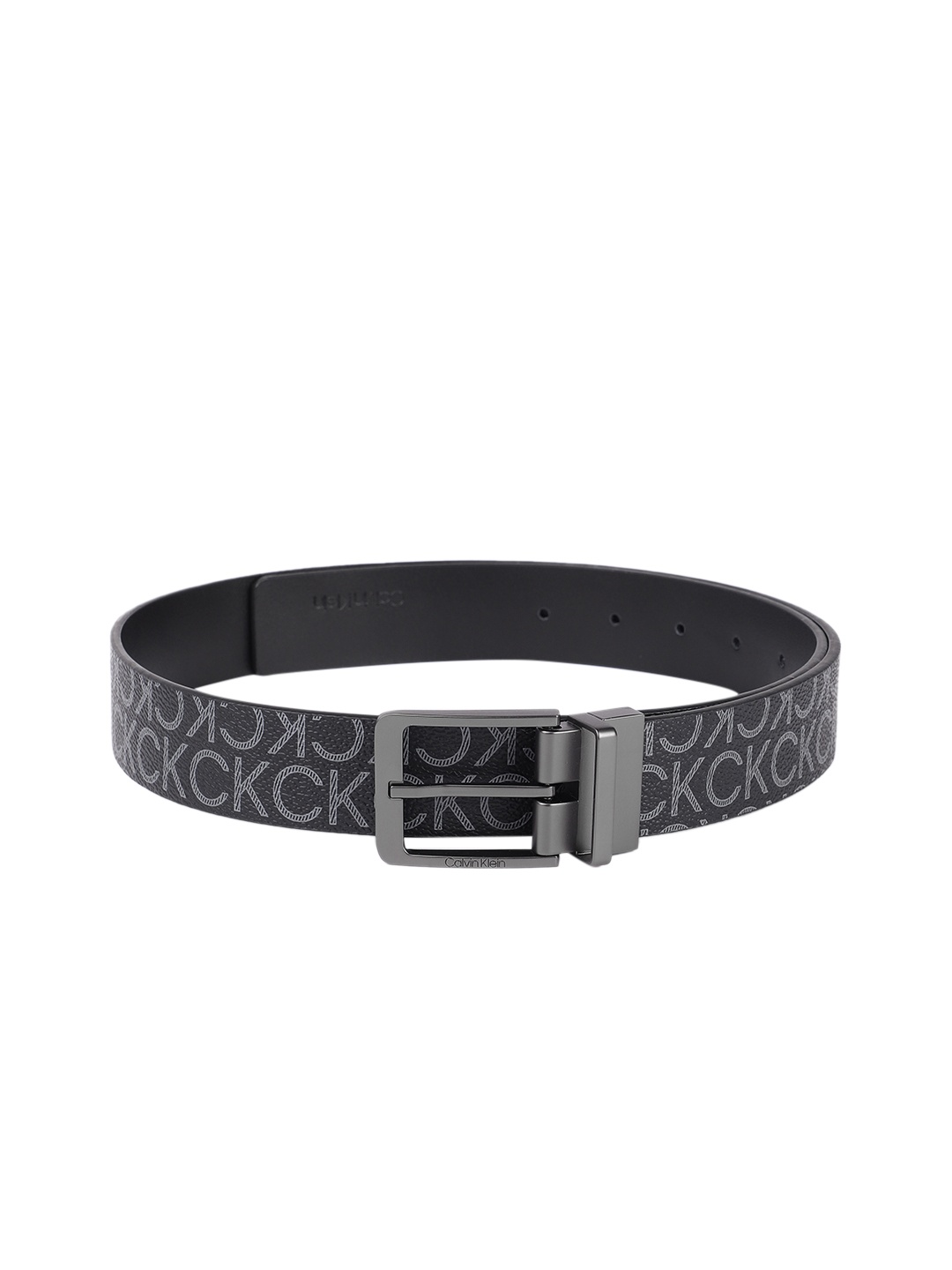 

Calvin Klein Jeans Men Black Brand Logo Print PU Reversible Casual Belt