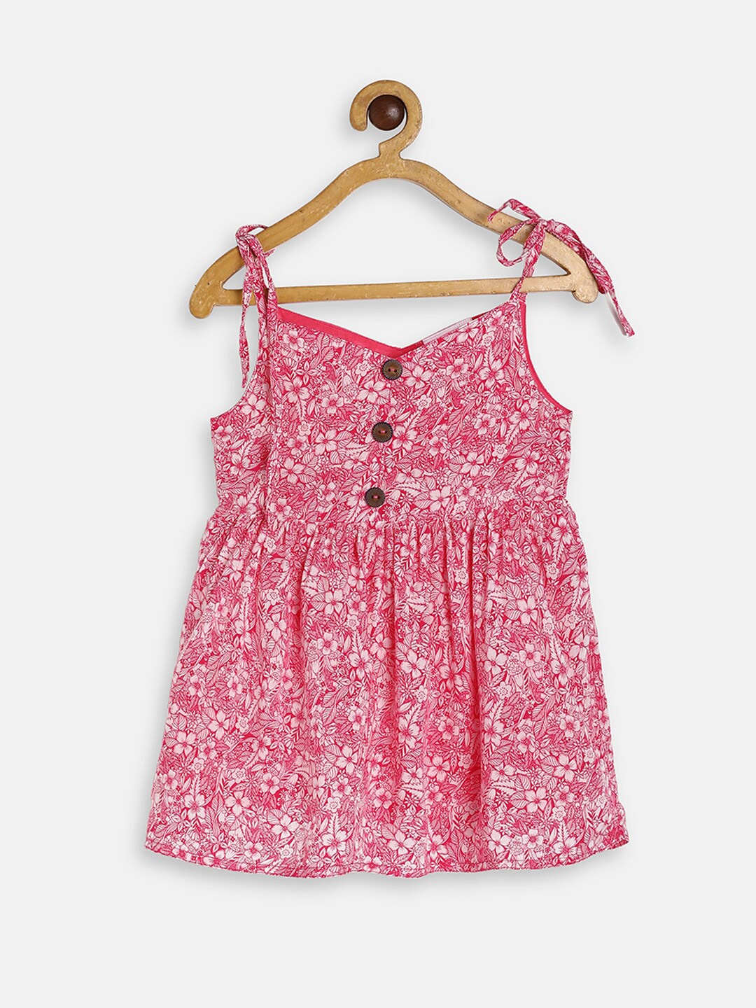

MANET Pink & White Floral Ethnic Dress