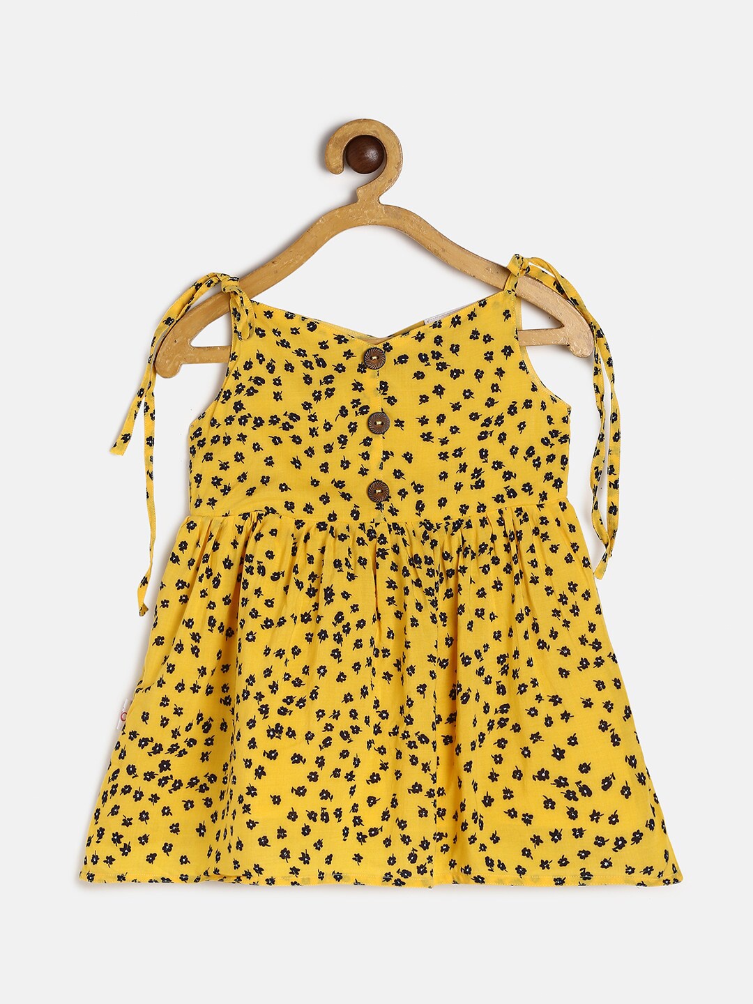 

MANET Girls Yellow & Black Shoulder Straps Floral Printed Dress