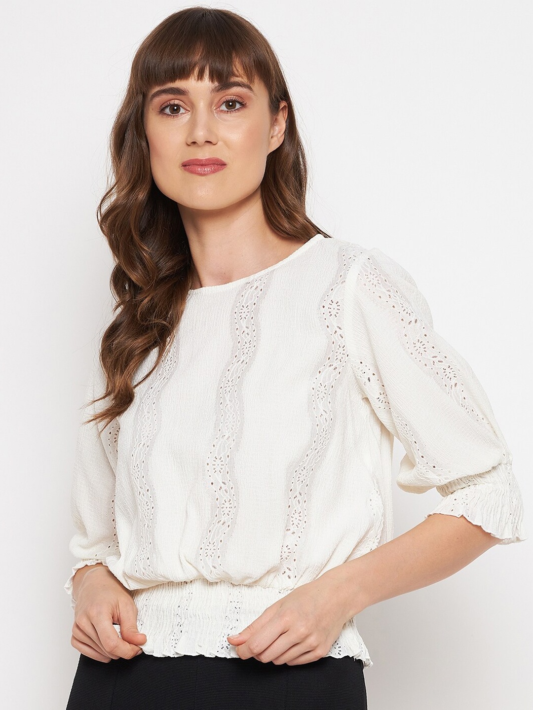 

Madame Women Off White Blouson cuffed sleeves Top