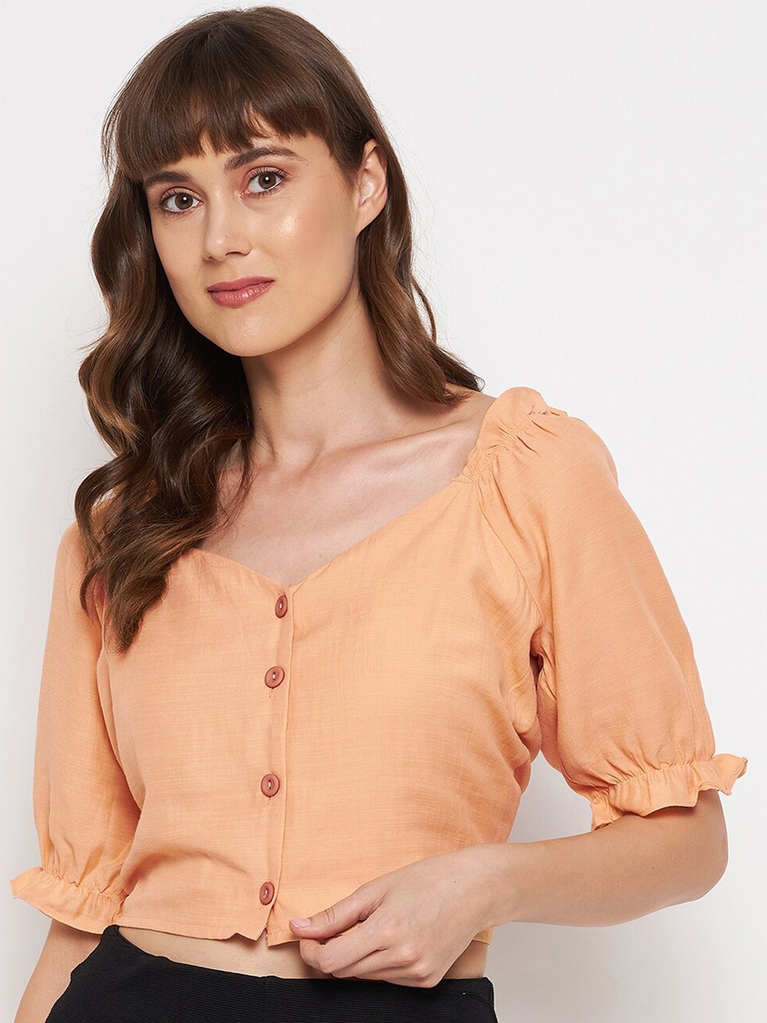 

Madame Orange Puff Sleeves Crop Top