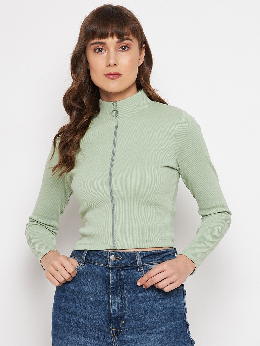 

Madame Green Solid Fitted Knitted Top