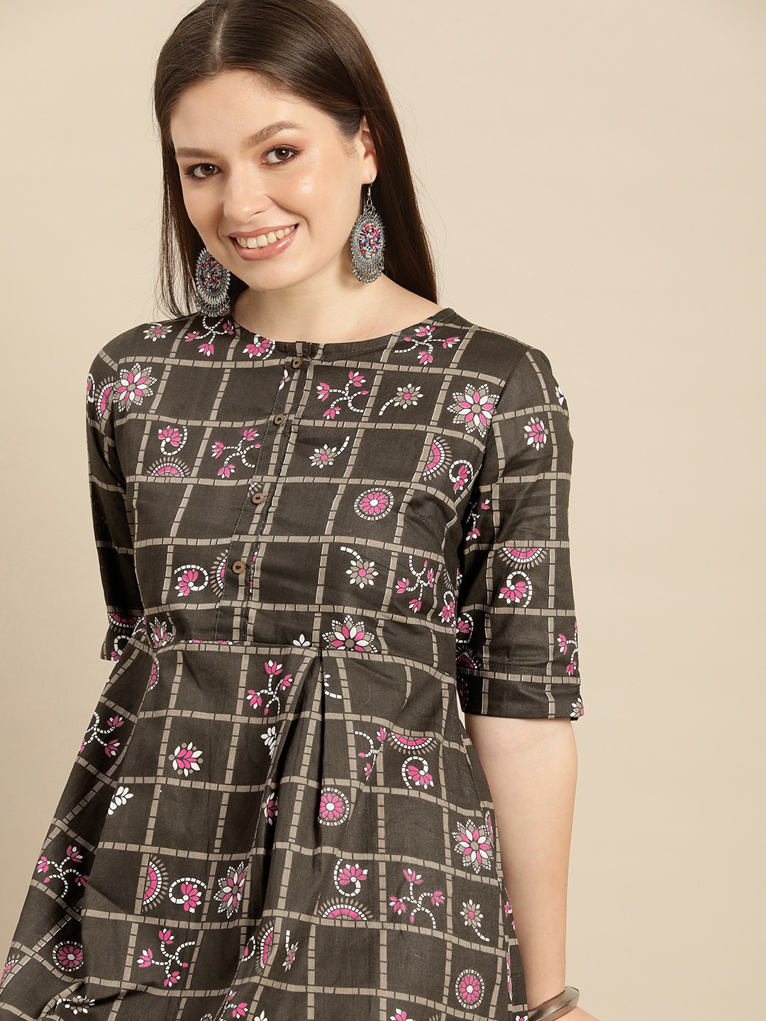 

Anouk Black Ethnic Motifs Printed Pure Cotton A-Line Dress