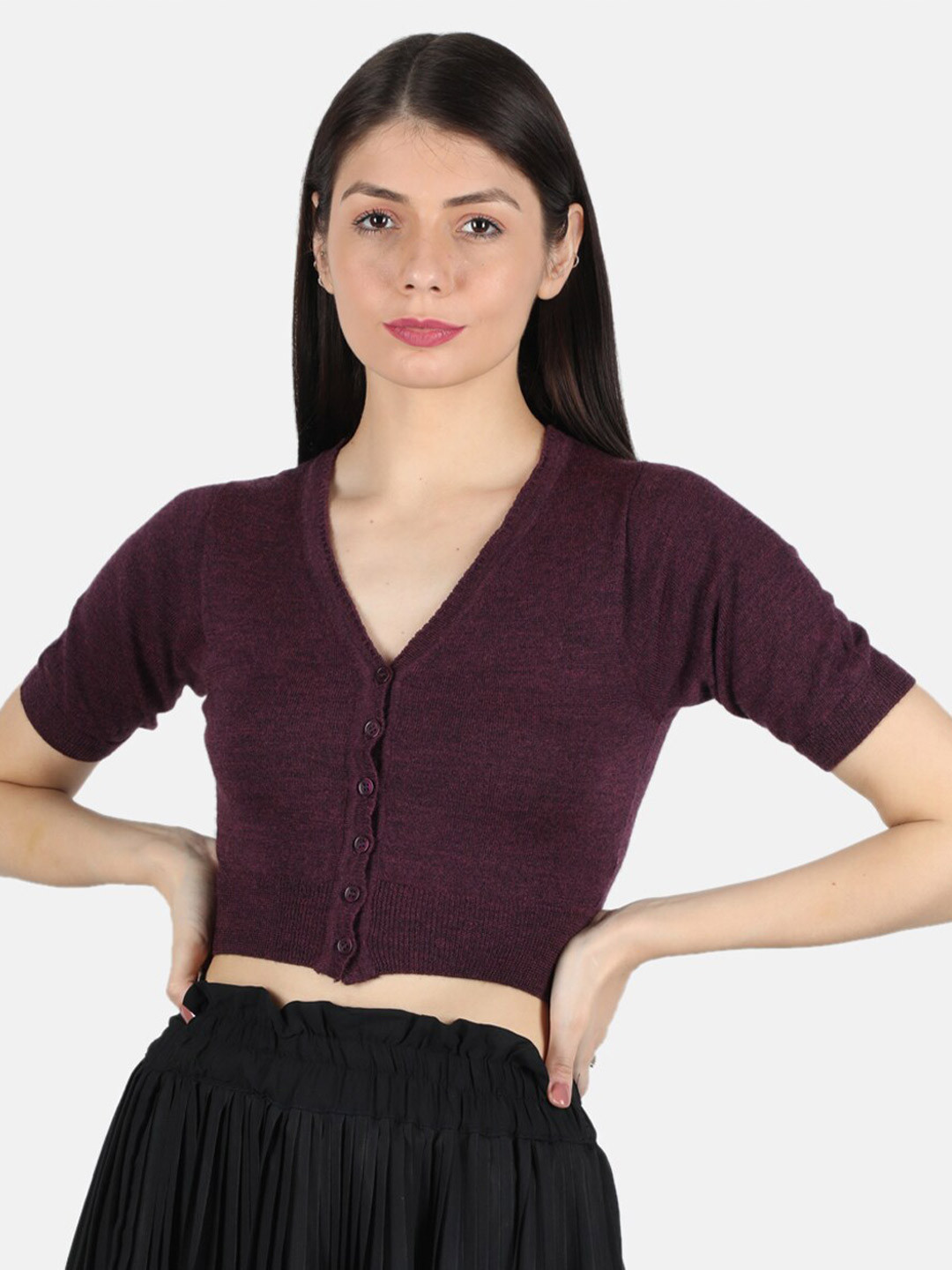 

Monte Carlo Women Maroon Crop Cardigan