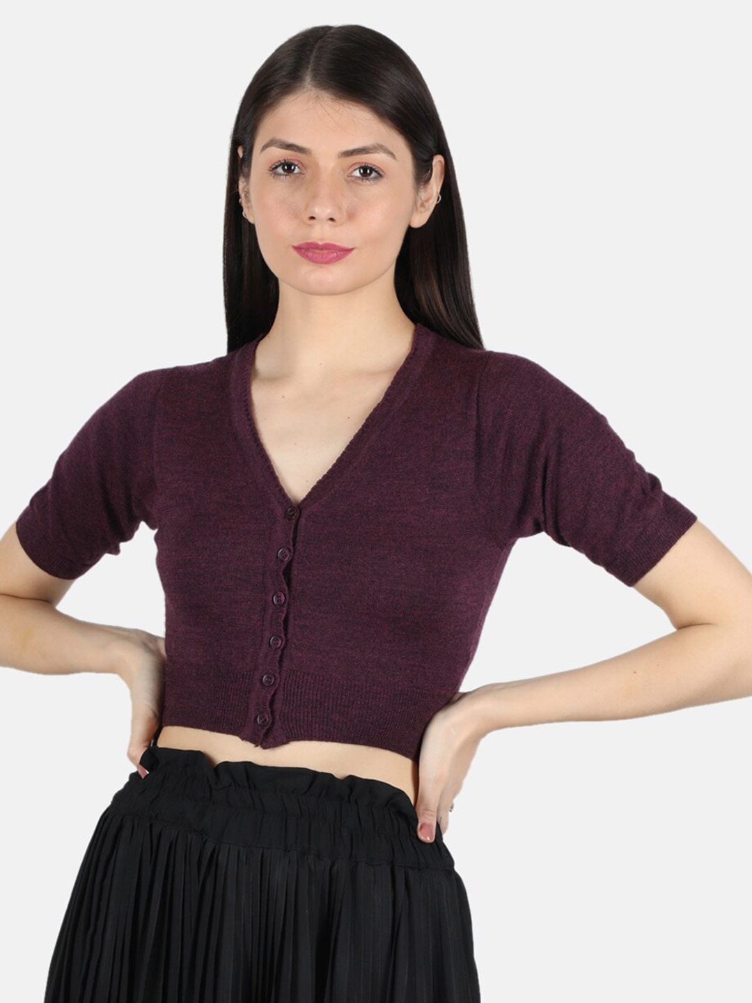 

Monte Carlo Women Maroon Crop Cardigan