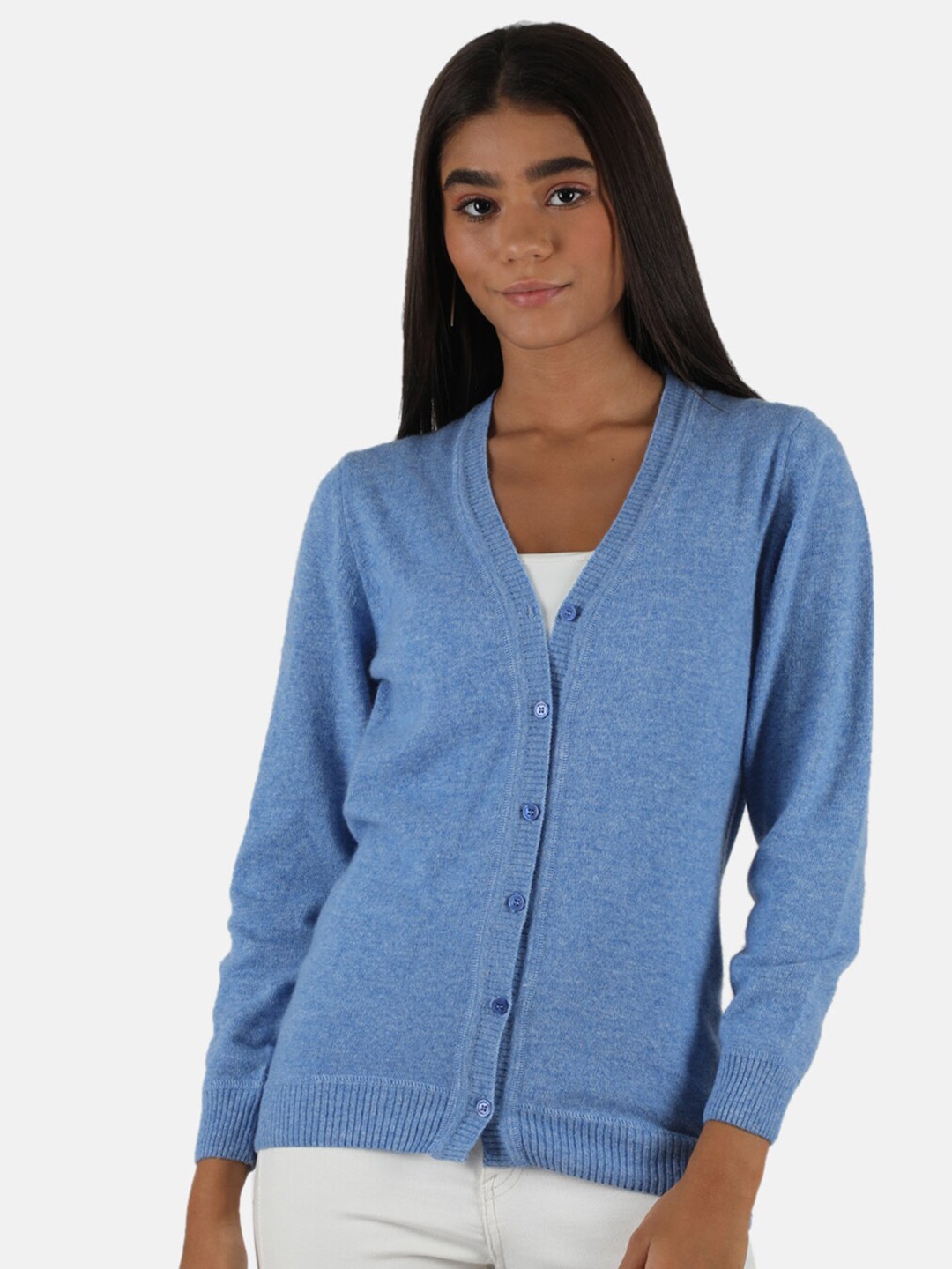 

Monte Carlo Women Blue V-Neck Cardigan