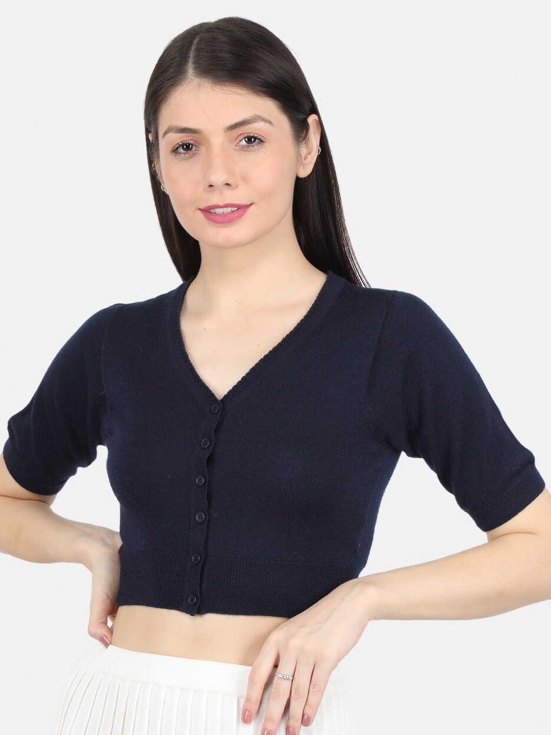 

Monte Carlo Women Navy Blue Crop Cardigan