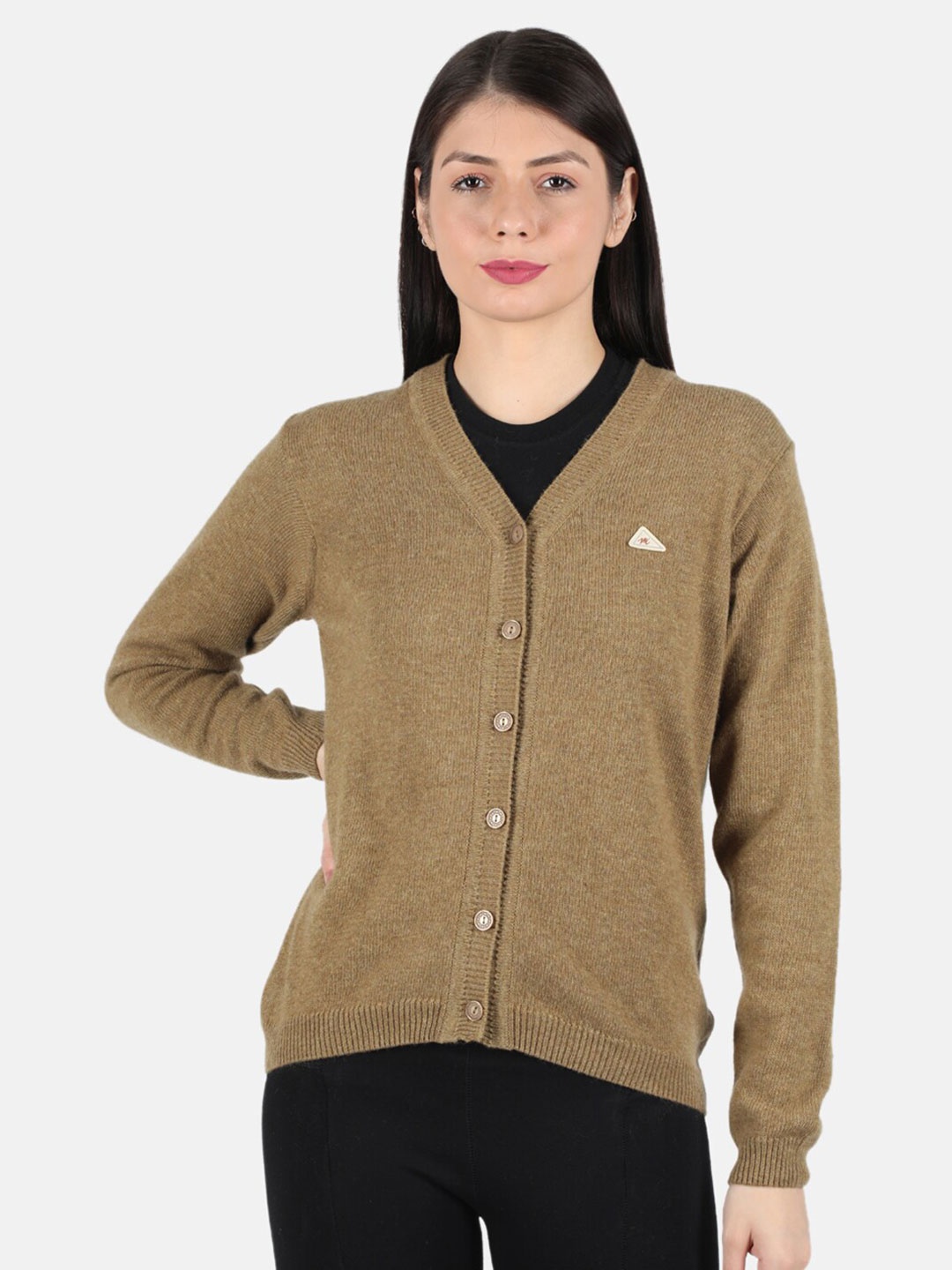 

Monte Carlo Women Khaki Solid Woolen Cardigan