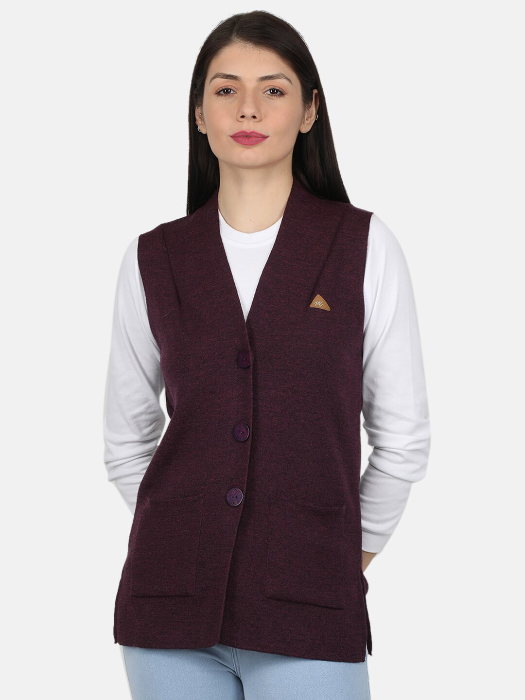 

Monte Carlo Women Maroon Pure Woolen Cardigan