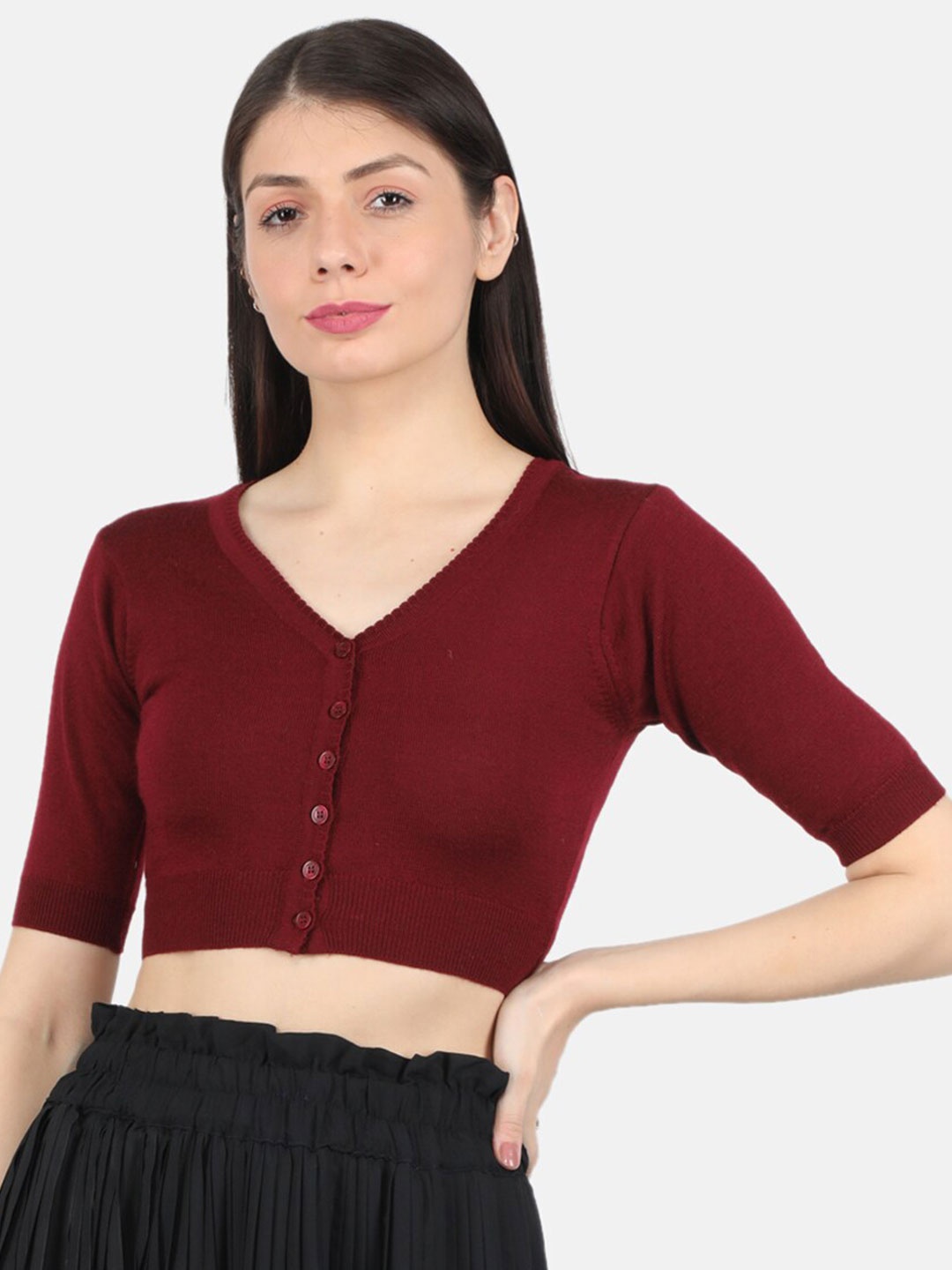 

Monte Carlo Women Maroon Crop Cardigan