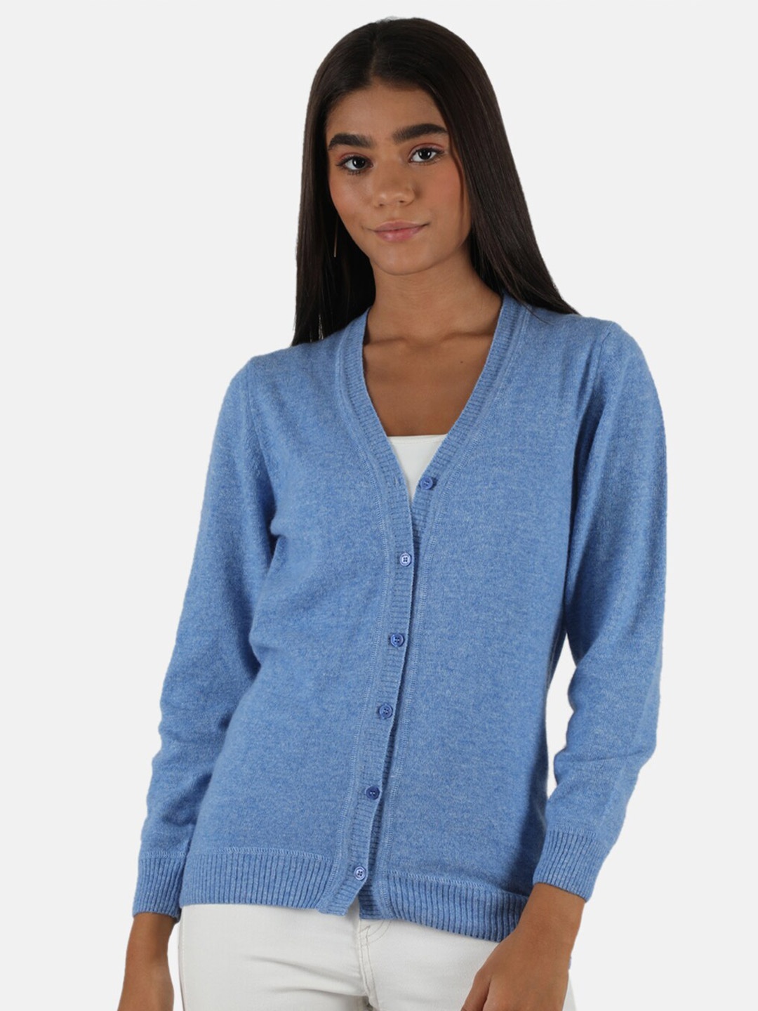 

Monte Carlo Women Blue Full Sleeves Wool Cardigan