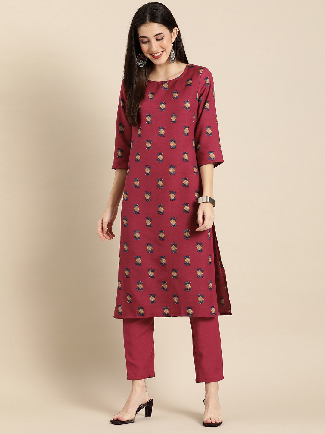 

Anouk Women Red Floral Printed Kurta with Trousers