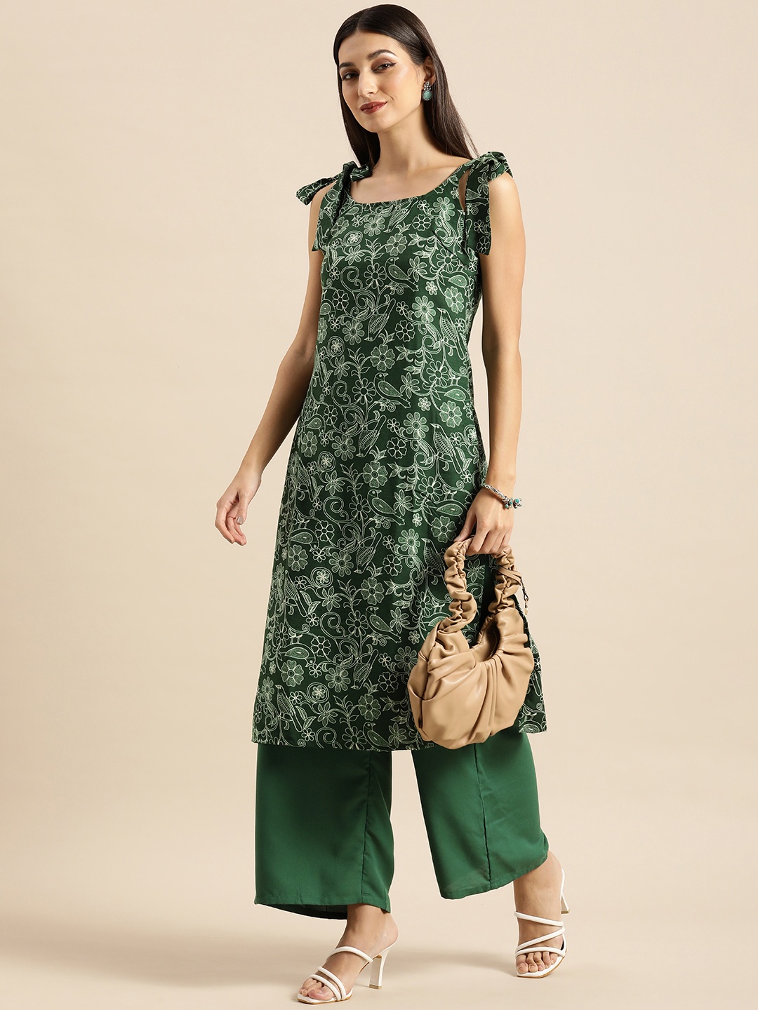 

Anouk Women Green Ethnic Motifs Printed Kurta with Palazzos