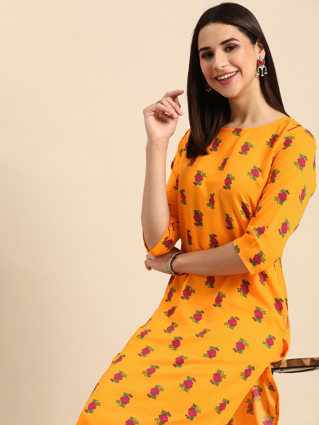 

Anouk Women Floral Printed Kurta with Trousers, Mustard