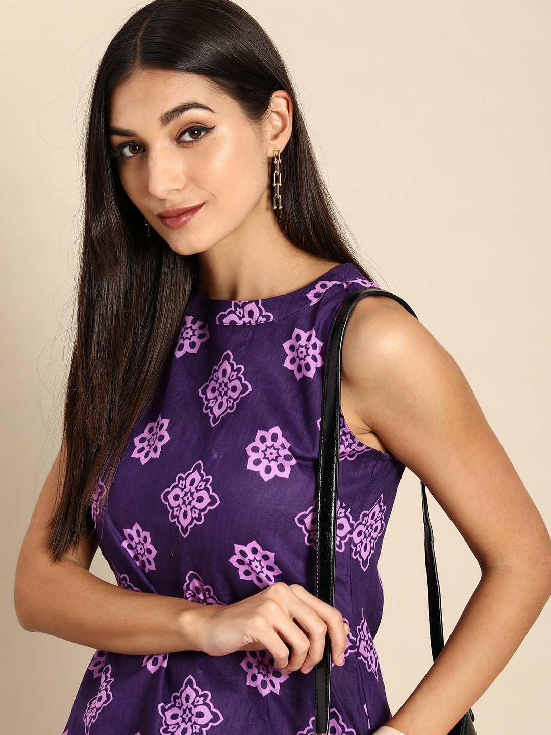 

Anouk Women Purple And Pink Ethnic Motifs Printed Pure Cotton Kurta with Palazzos