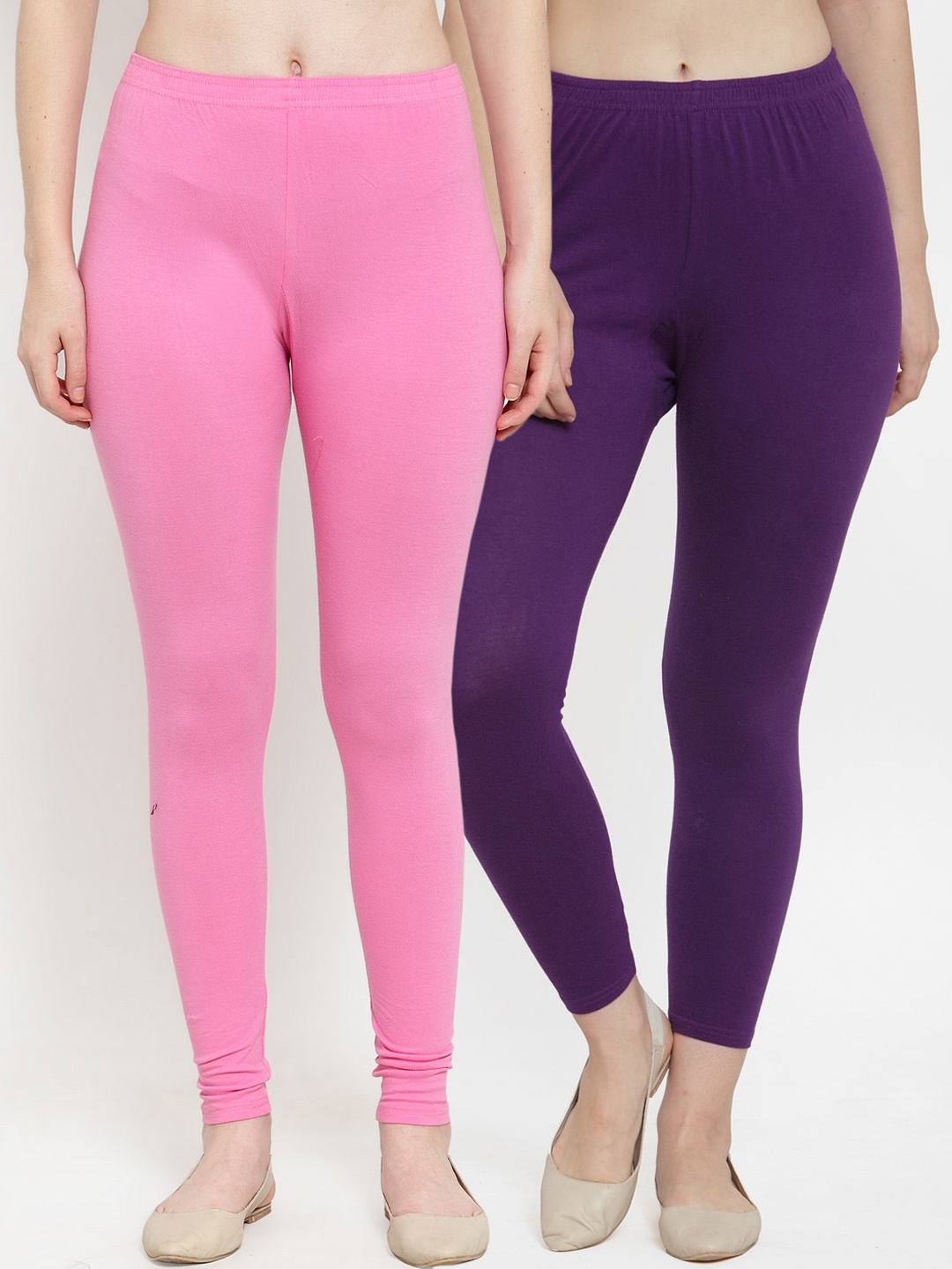

Jinfo Women Pack Of 2 Solid Ankle Length Leggings, Pink