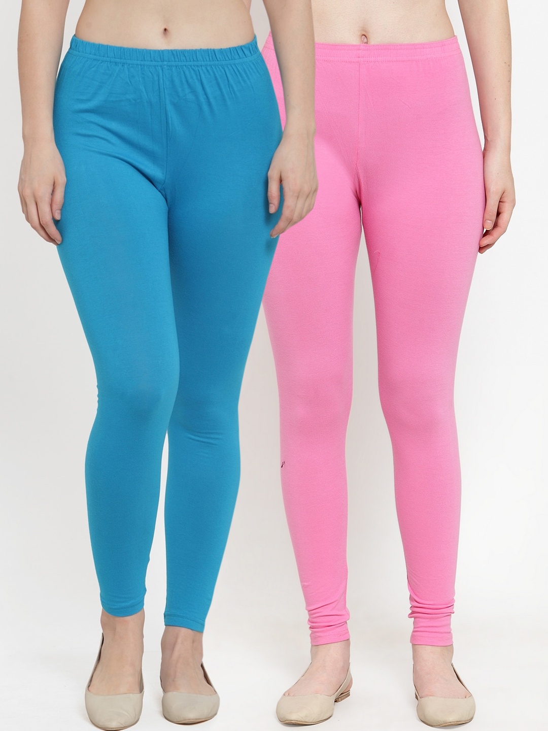 

Jinfo Women Pack Of 2 Solid Ankle-Length Leggings, Pink